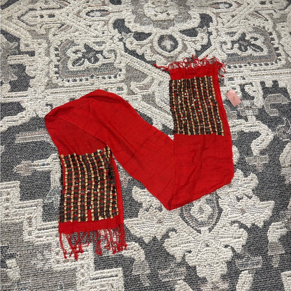 Raj Red Beaded Scarf